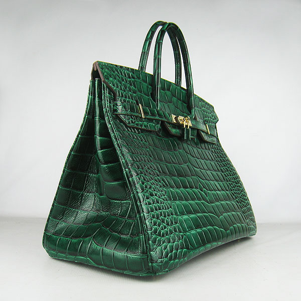 Replica Hermes Birkin 40CM Crocodile Veins Leather Bag Dark Green 6099 Online - Click Image to Close